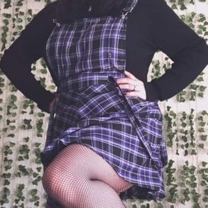 Purple Plaid Overall Style Dress, 2X